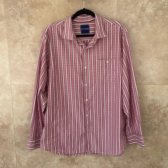 Tommy Bahama Stripped Cotton Shirt Button Down Size L Long Sleeve Red White - Picture 2 of 10